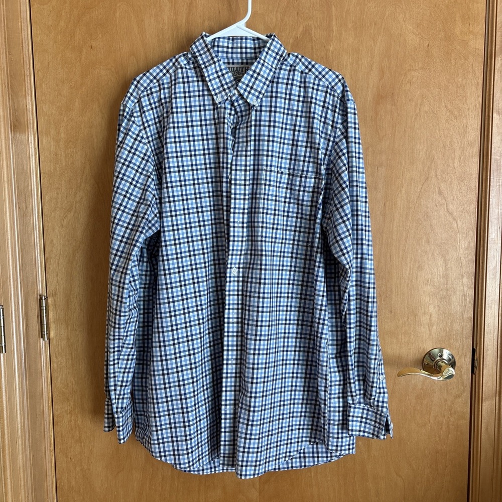 Duluth Trading Shirt Mens LT Relaxed Fit Blue‎ Plaid Wrinkle Fighter 92105